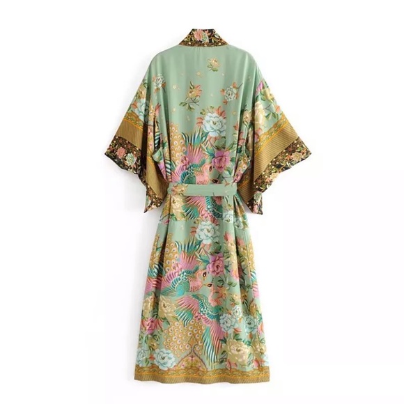SOLD OUT Boho Peacock Feather Floral Kimono Duster Robe - Picture 6 of 9